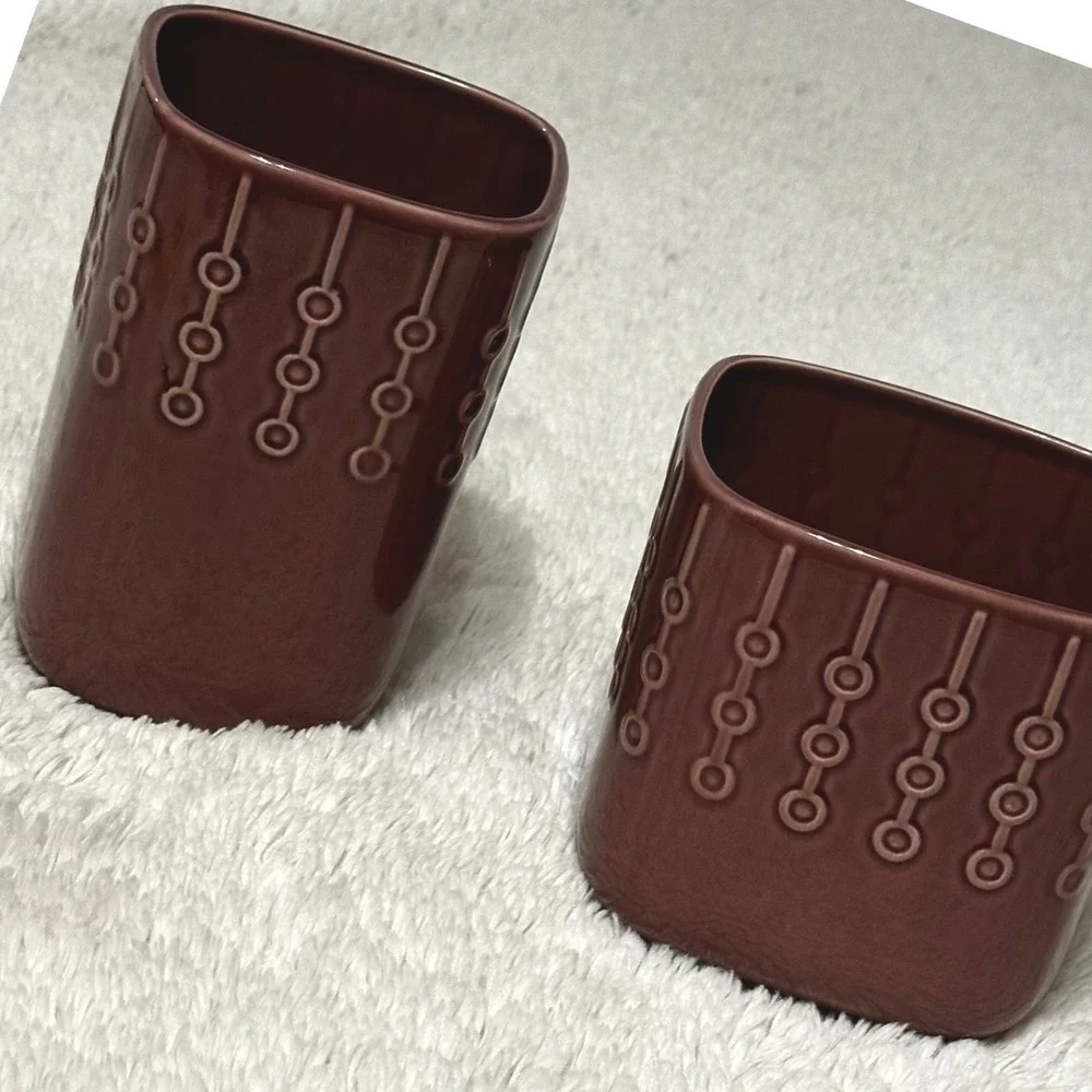 IKEA Garsam Ceramic Vase/Planter St  Mauve Excellent Embossed Geometric MCM Boho